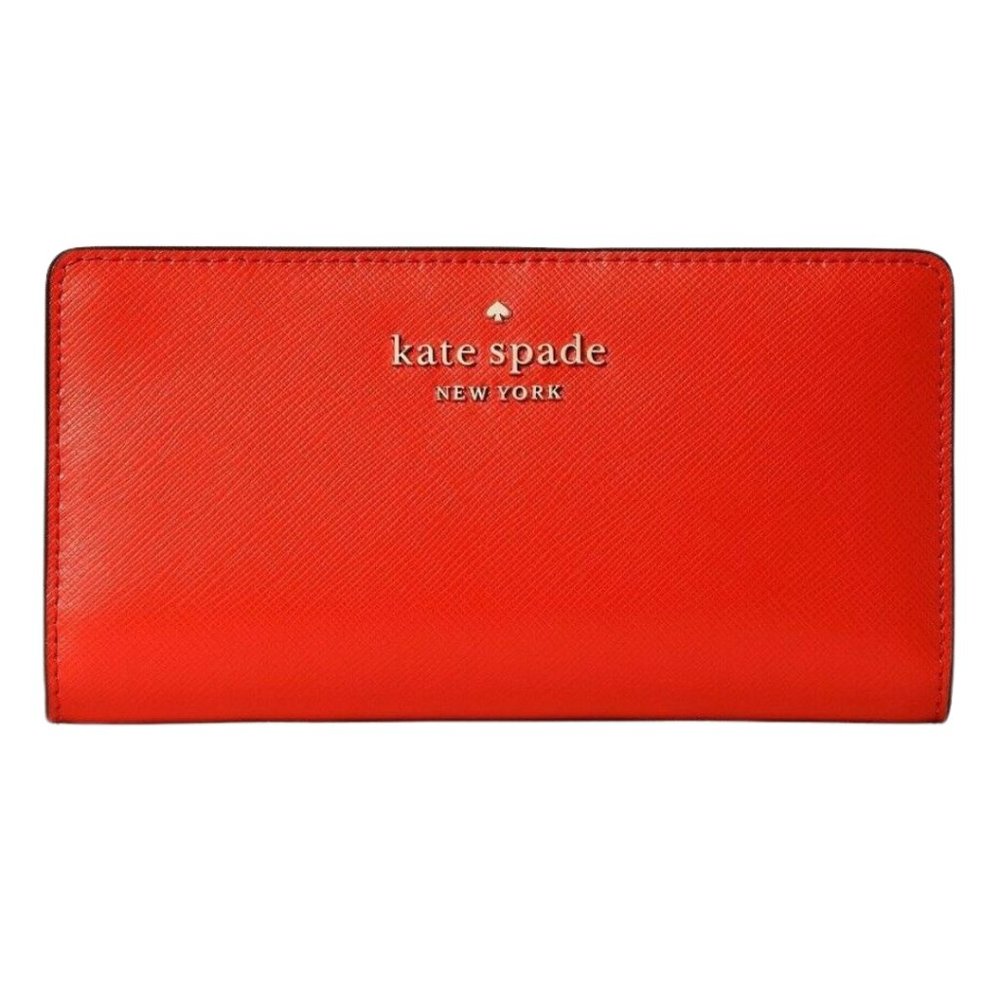 Kate Spade Staci Large Slim Bifold Orange Leather Wallet
